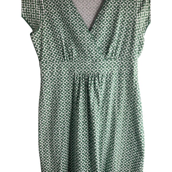 Boden Lola Jersey Knit Faux Wrap Dress Geo Pinwheel Print Green V-Neckline Sz 10 - Picture 8 of 11
